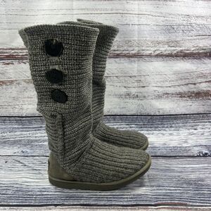 Ugg Classic Cardy Knit Gray Tall Boots Shoes, Women's Size 7